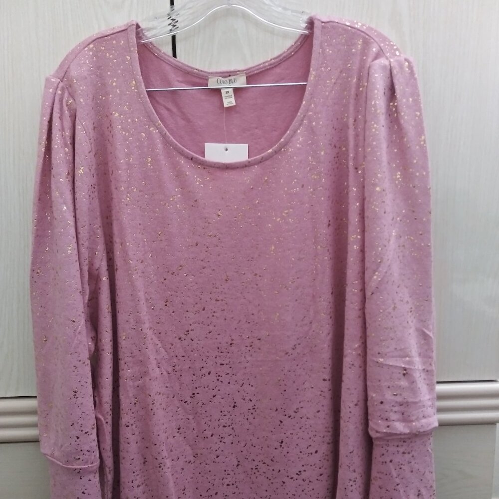 Como Blu PLUS Women's Metallic Long Puff Sleeved Top SIZE 3X